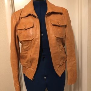 Genuine leather and suede jacket color tan sz 42